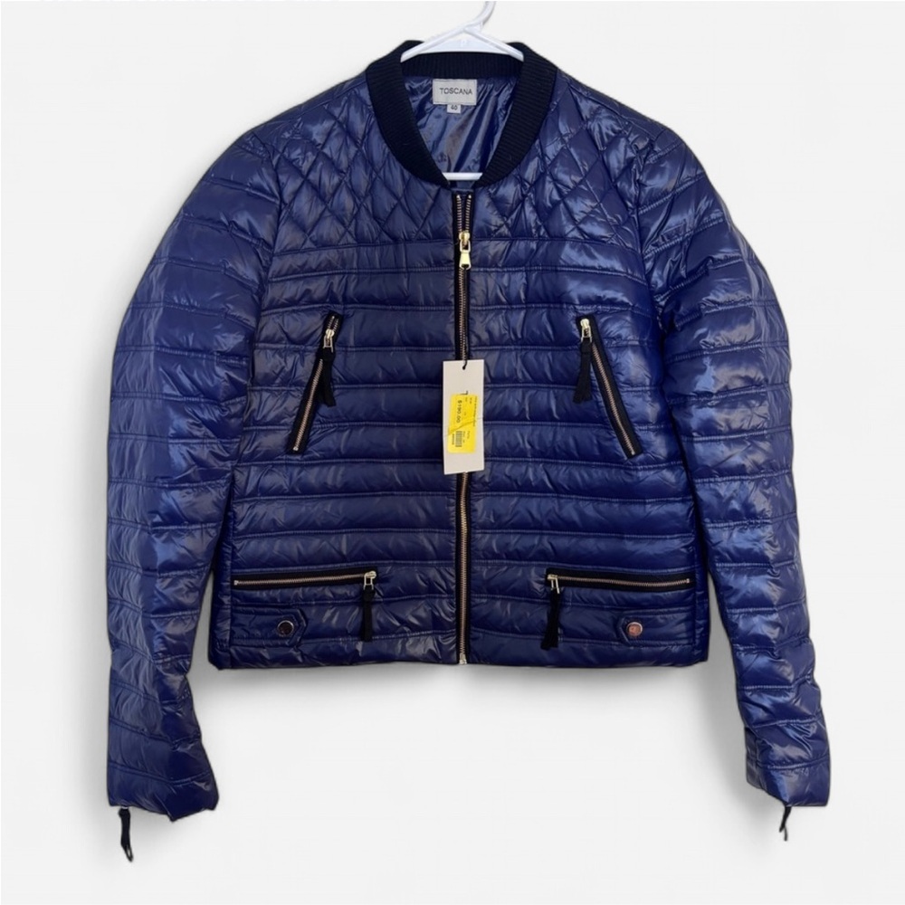 Toscana Navy Quilted Down Jacket Size M NWT